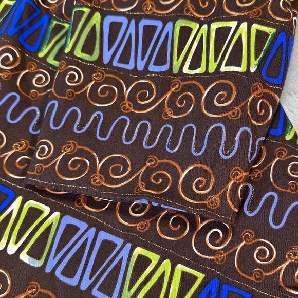 Maggie Barnes Blazer Women 2X Brown with Blue And Green Squiggles Open Front - Picture 3 of 13